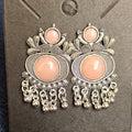 Twin Peacock Peach Stone Oxidised Silver Stud Earrings