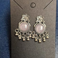 Pastel Mauve Floral Medallion Oxidised Silver Stud Earrings