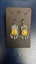 Golden Glow Goddess Motif Oxidised Silver Dangle Earrings