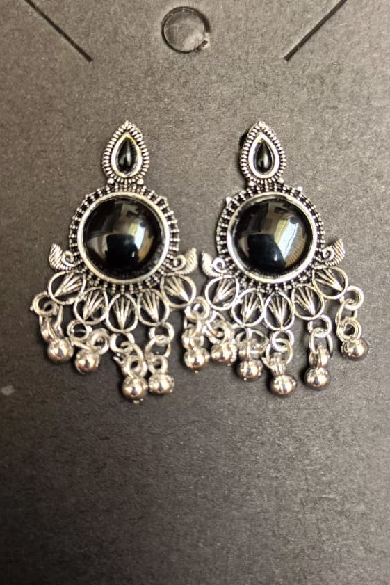 Midnight Medallion Black Onyx Oxidised Silver Stud Earrings