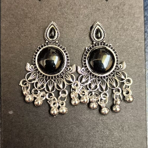 Midnight Medallion Black Onyx Oxidised Silver Stud Earrings