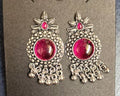 Majestic Magenta Medallion Oxidised Silver Stud Earrings