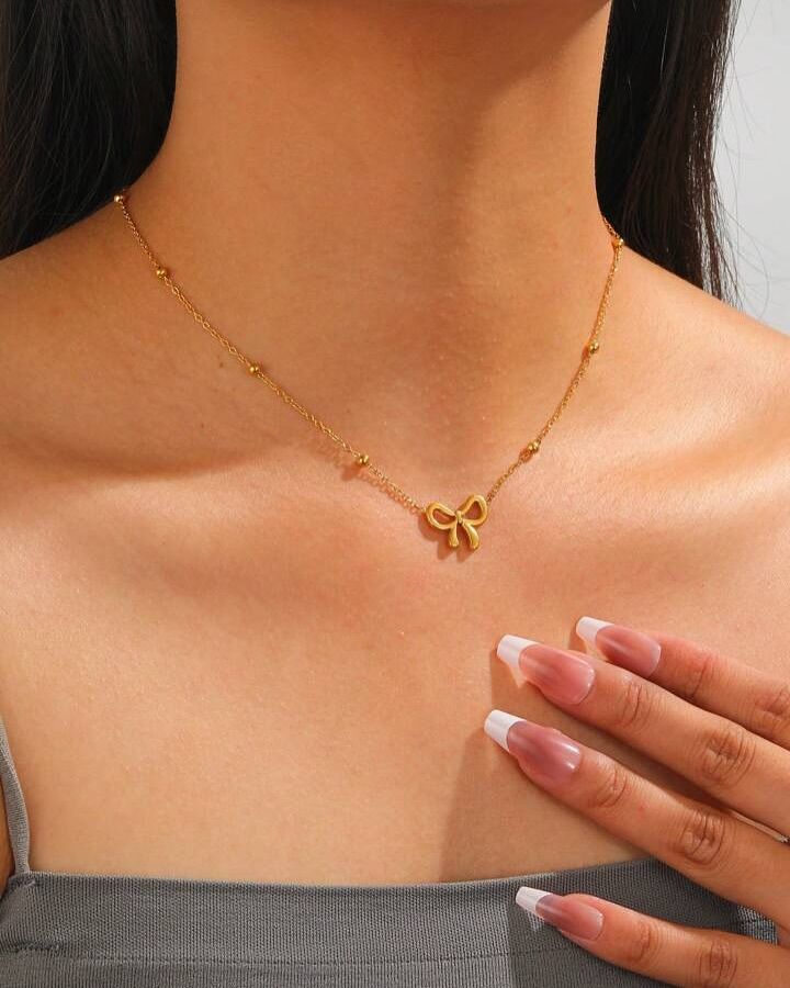 Gold-Plated Anti Tarnish Infinity Bow Pendant Necklace