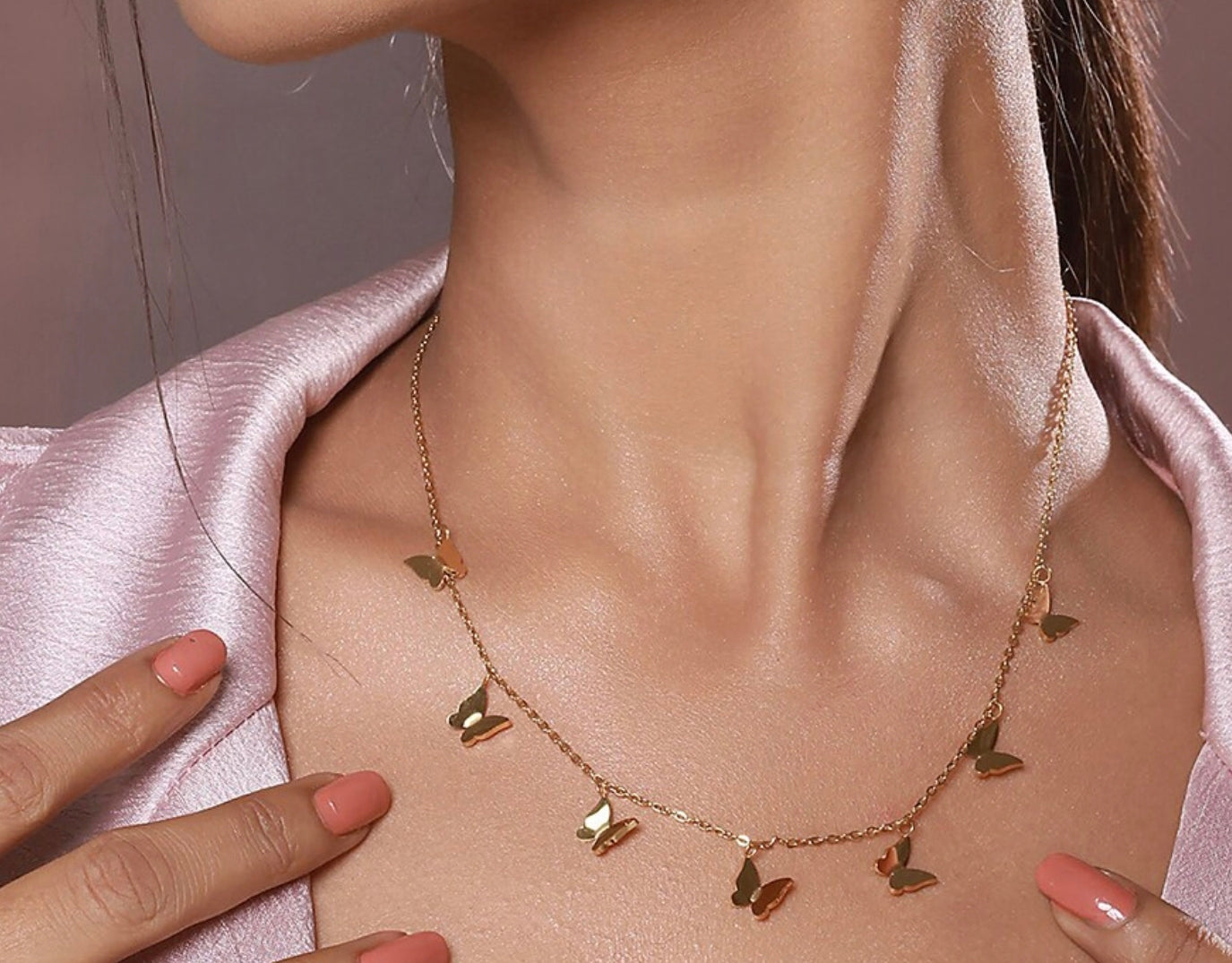 Gold-Plated Anti Tarnish Butterfly Designed Pendant Chain & Earring Combo