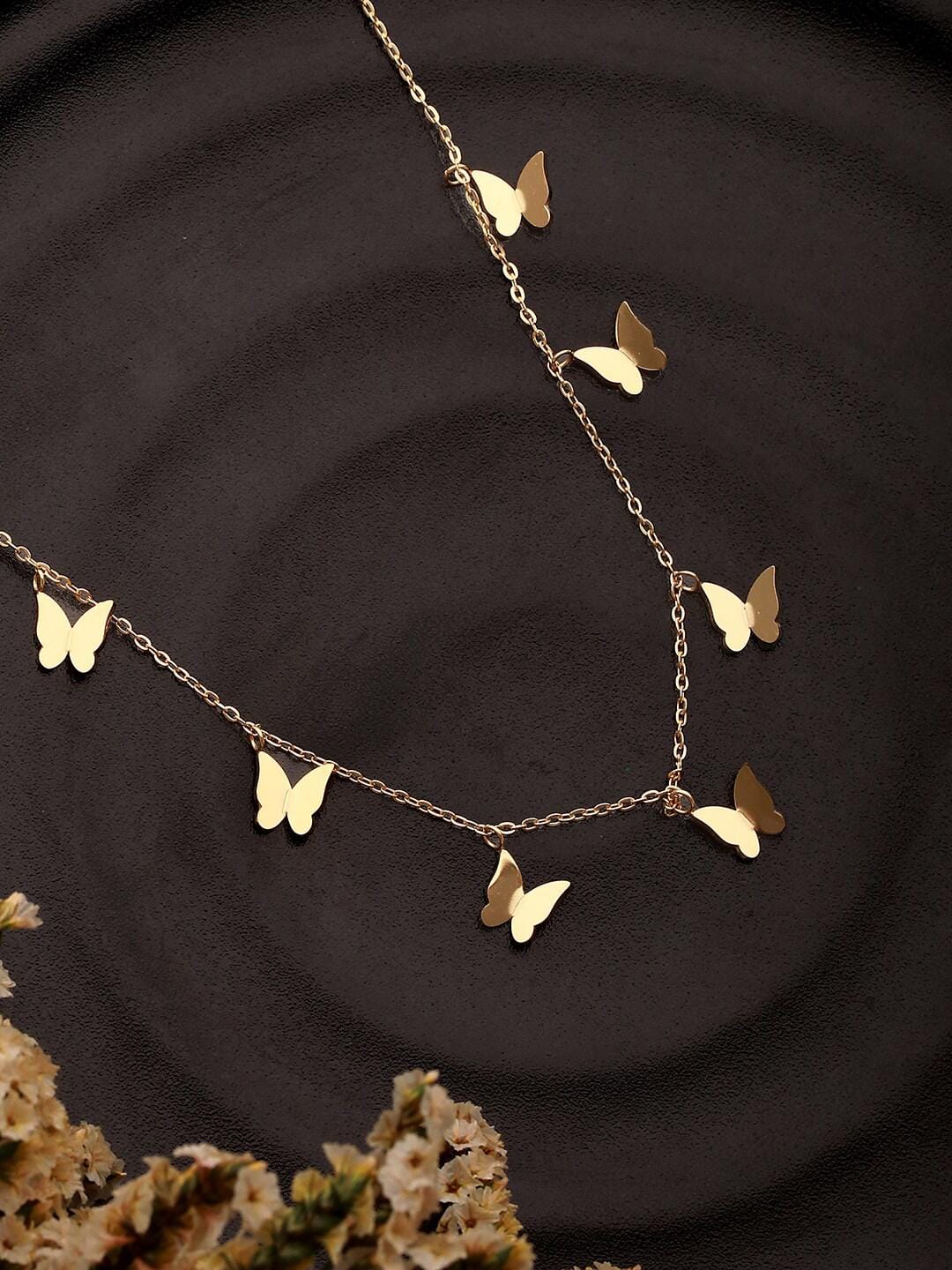 Gold-Plated Anti Tarnish Butterfly Designed Pendant Chain & Earring Combo