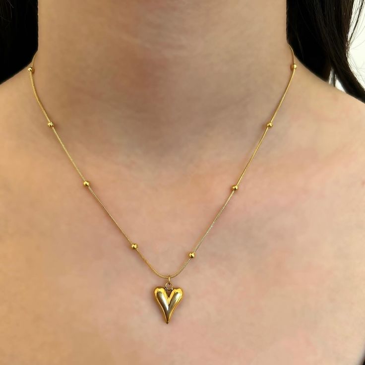 Anti Tarnish Long Heart Drop Pendant Necklace
