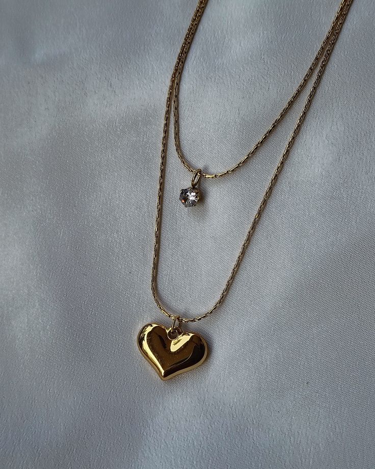 Layered Solitaire and Heart Charm Gold Necklace – Love in Layers