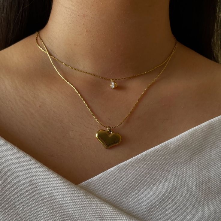Layered Solitaire and Heart Charm Gold Necklace – Love in Layers
