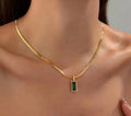 Anti Tarnish Green Emerald Geometric Snake Chain Necklace