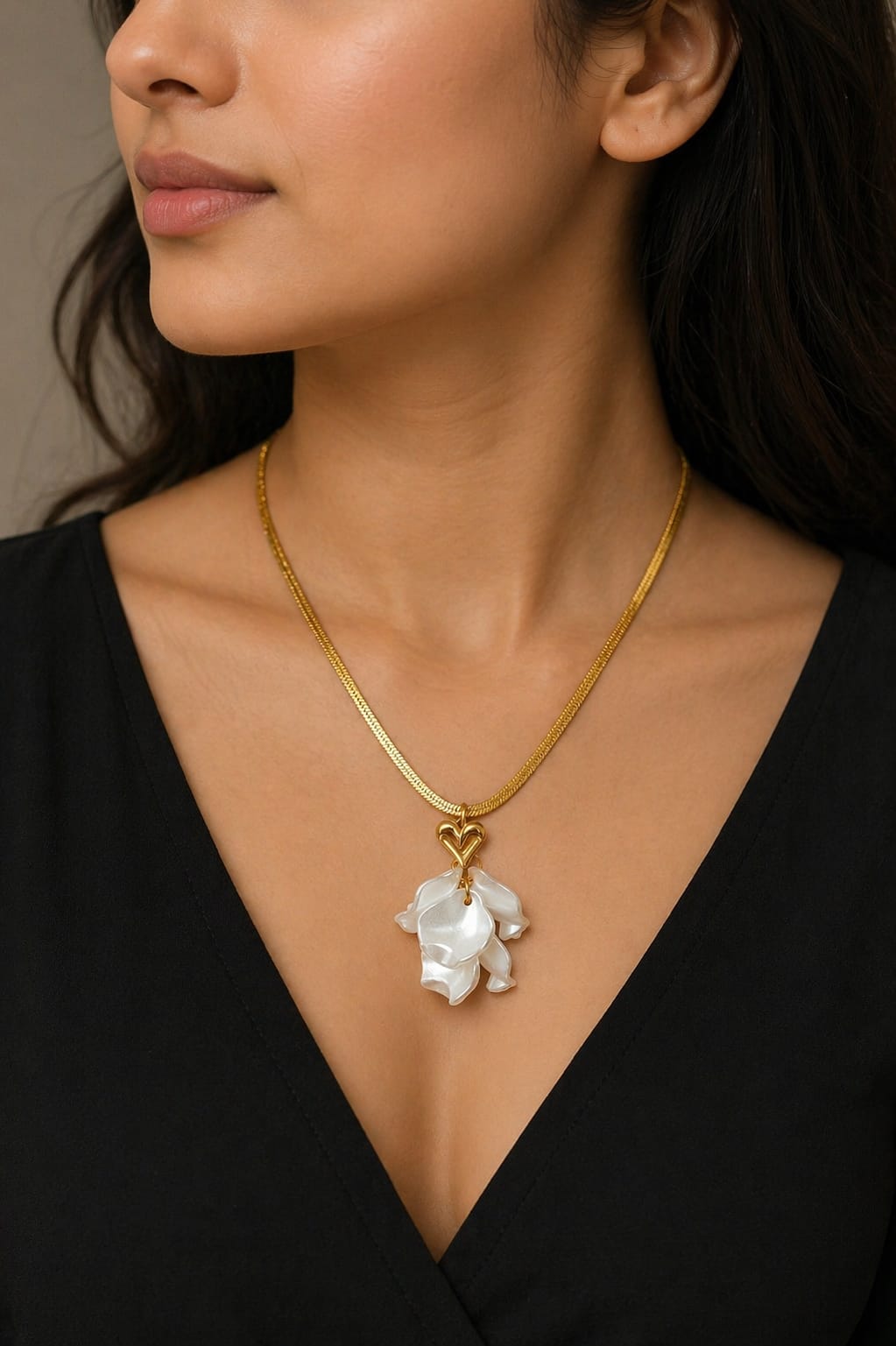 Golden Heart Pearl Drop Necklace | Anti-Tarnish Snake Chain Statement Jewelry