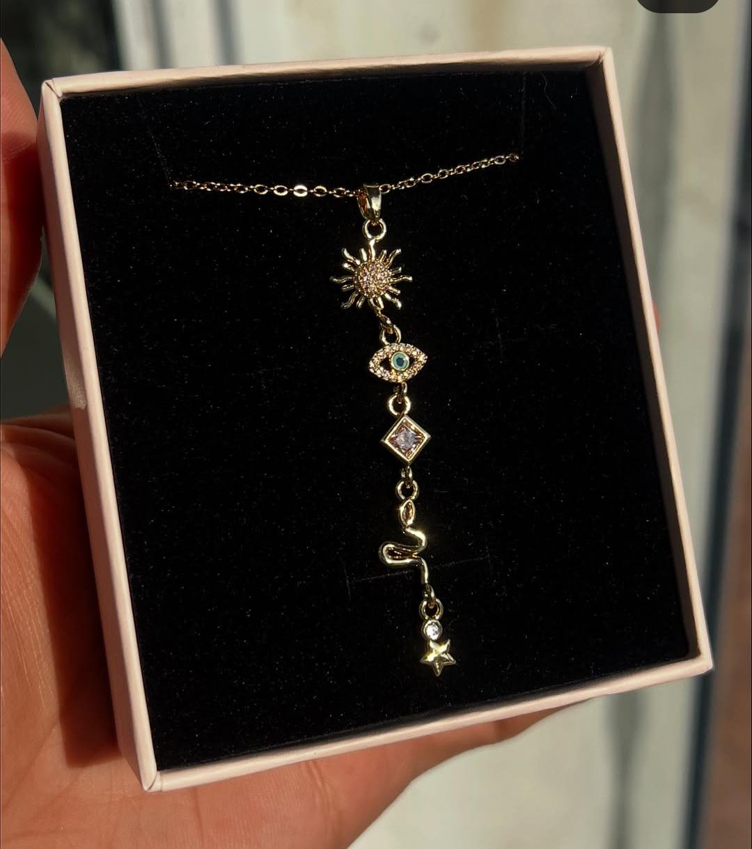 Gold-Plated Anti Tarnish Celestial Evil Eye Drop Charm Necklace