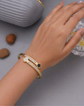 Anti Tarnish Clover Crystal Open Cuff Bracelet – Gold Plated