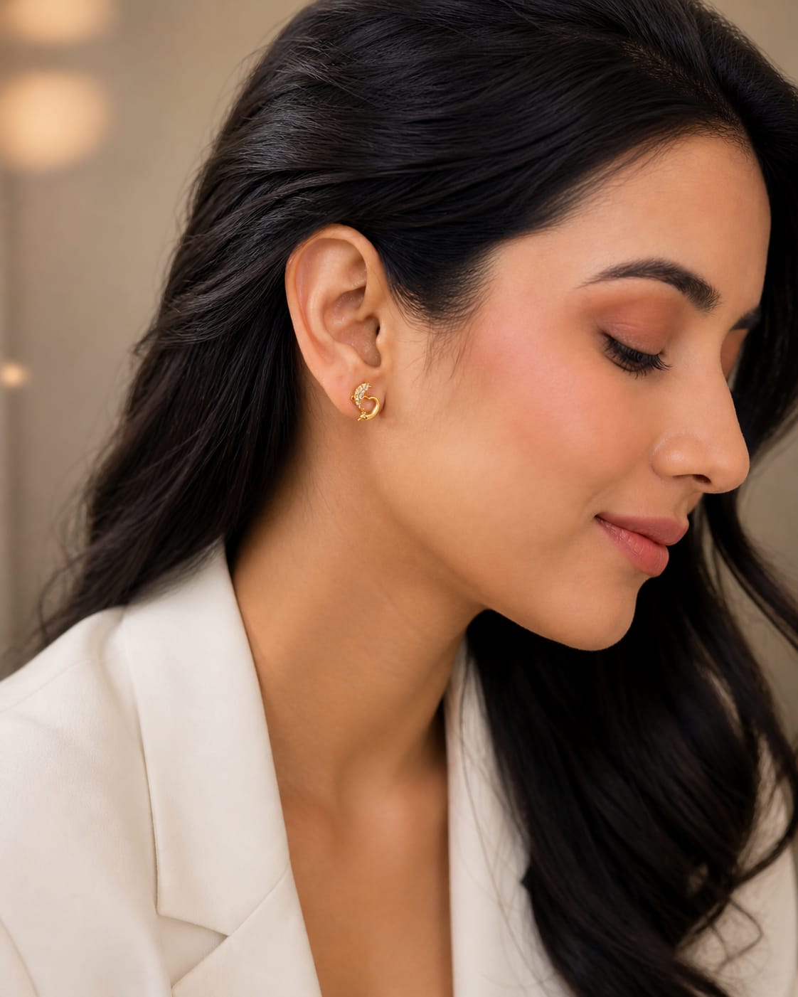 Celestial Heart & Moon CZ Stud Earrings – Anti Tarnish Gold Plated