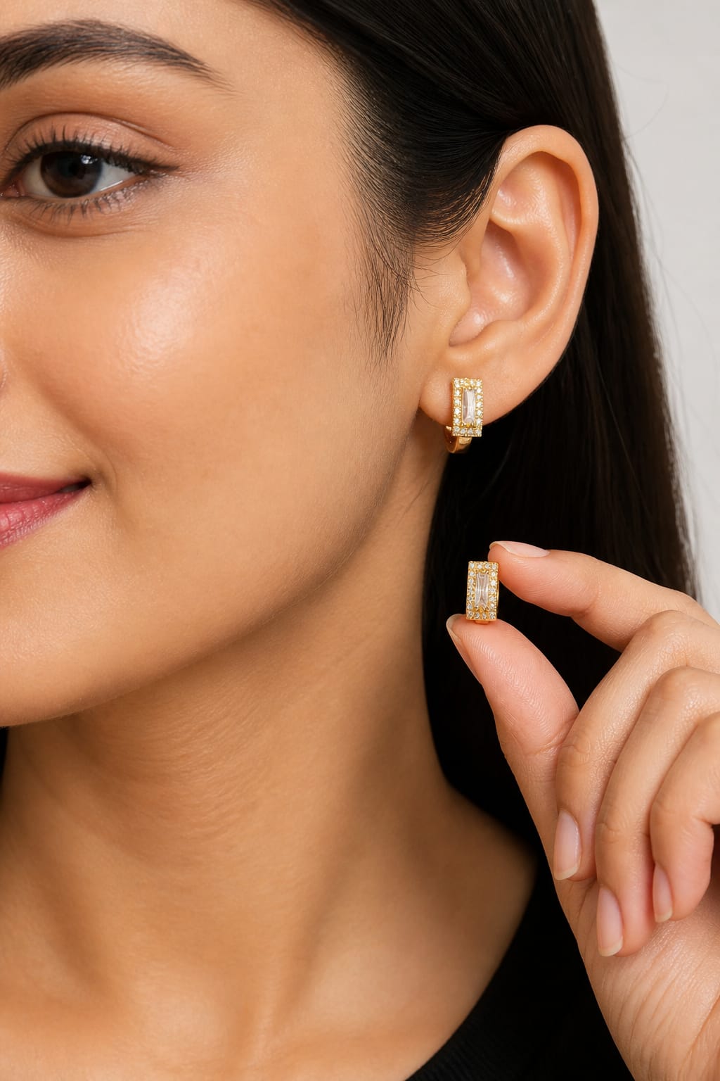 Luxe Rectangular CZ Huggie Earrings – Anti Tarnish Gold Plated