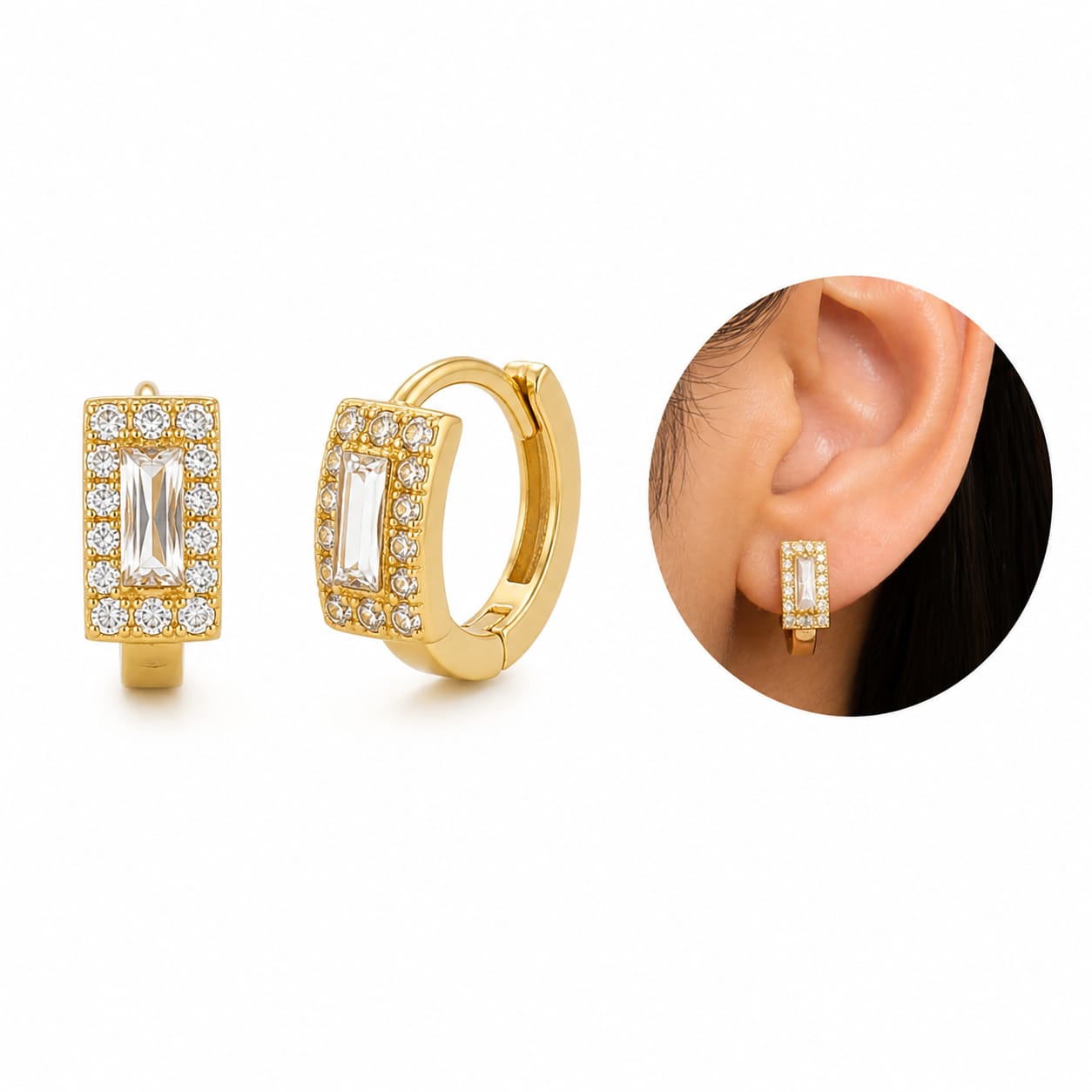Luxe Rectangular CZ Huggie Earrings – Anti Tarnish Gold Plated