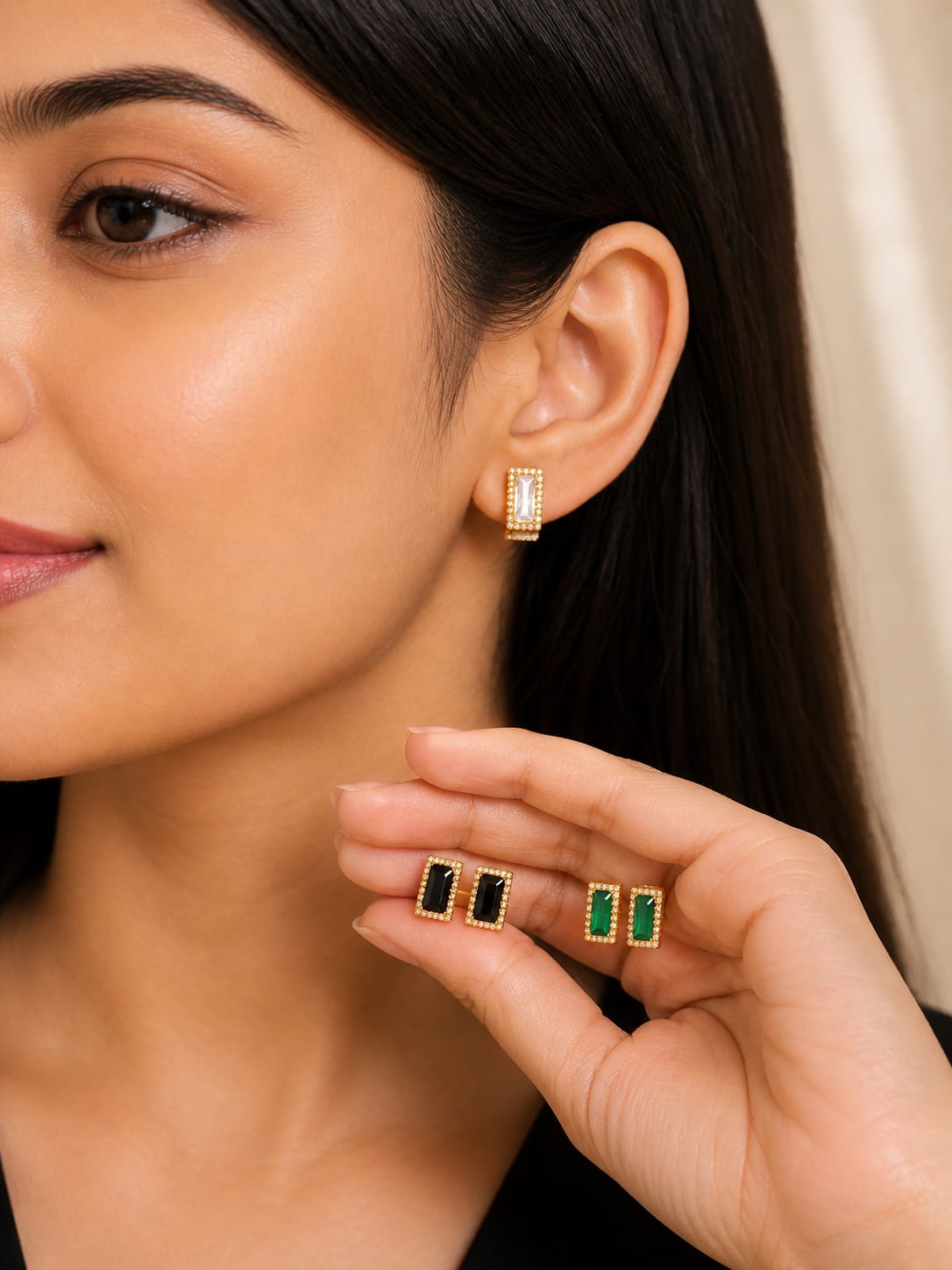 3-in-1 Luxe Rectangle Stud Earrings Set – Anti Tarnish Gold Plated