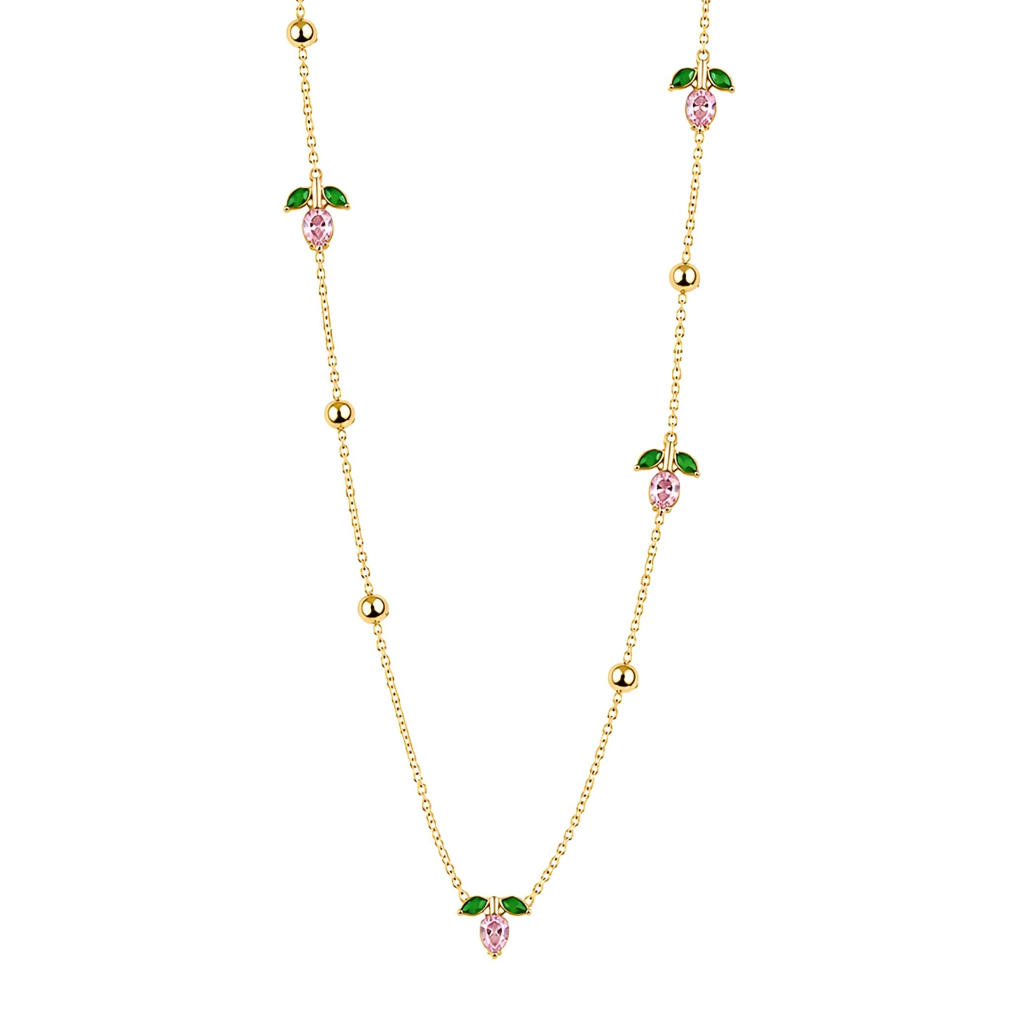 Enchanted Floral Tulip Crystal Station Necklace – 18K Gold Plated Anti-Tarnish Dainty Chain