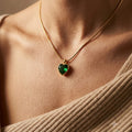 Green Heart Crystal Gold Necklace | Anti-Tarnish Minimal Snake Chain