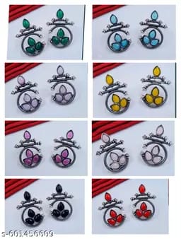 Ruby Red Oxidised Statement Earrings – Ethnic Geometric Drop Earrings