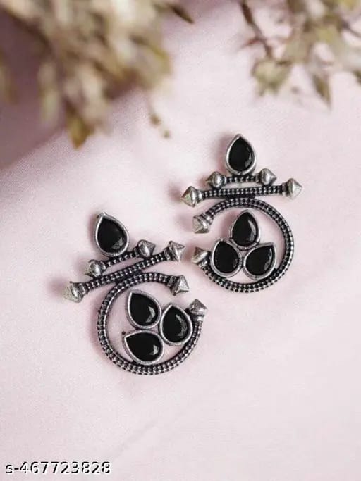 Ruby Red Oxidised Statement Earrings – Ethnic Geometric Drop Earrings