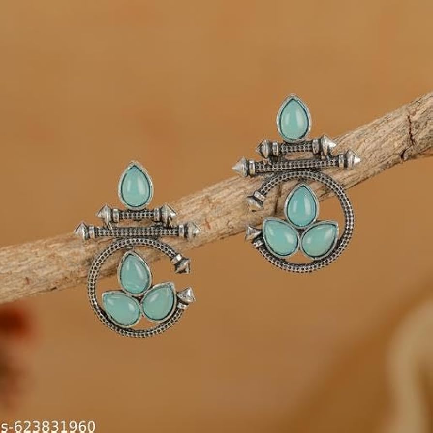 Ruby Red Oxidised Statement Earrings – Ethnic Geometric Drop Earrings