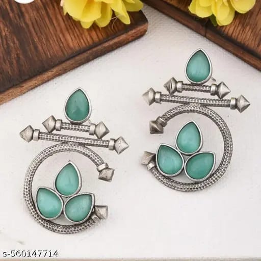 Ruby Red Oxidised Statement Earrings – Ethnic Geometric Drop Earrings