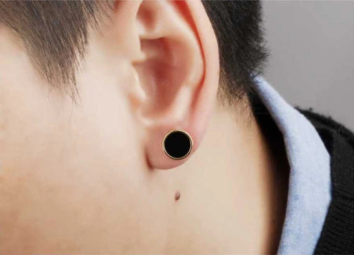 Unisex Gold Ball Studs + Black Round Circle Stud Earrings Combo – Modern Everyday Dual Set