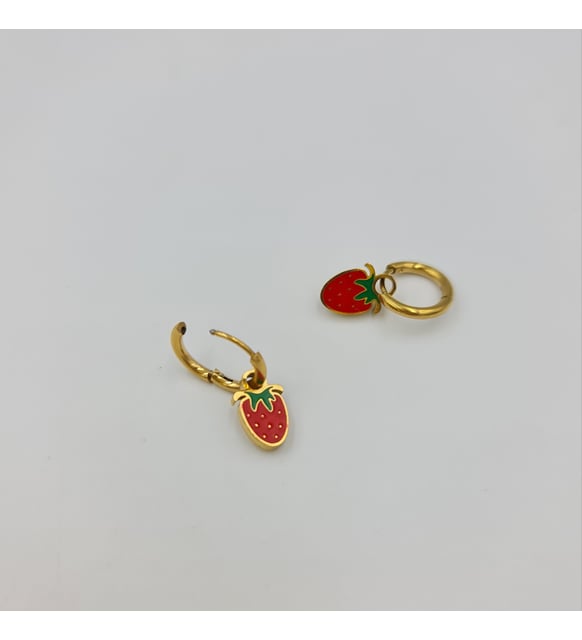 Women’s Enamel Strawberry Charm Hoop Earrings | Cute Fruit Mini Hoops | Trendy Fashion Jewelry