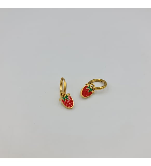 Women’s Enamel Strawberry Charm Hoop Earrings | Cute Fruit Mini Hoops | Trendy Fashion Jewelry