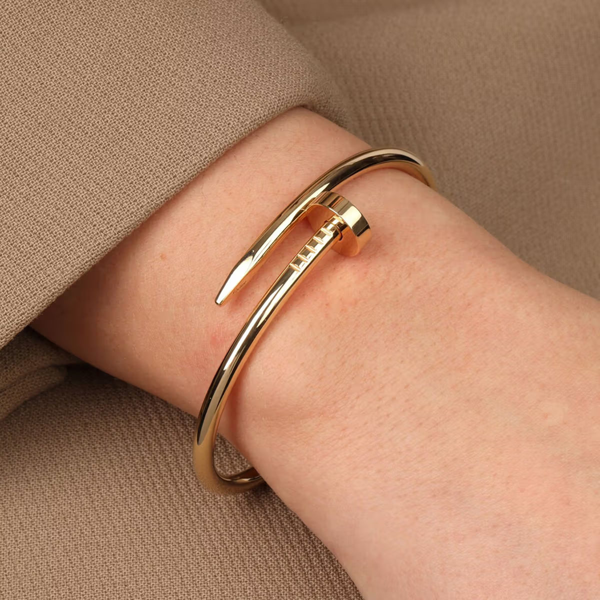 Gold Plated Sculptural Nail Bangle | Minimalist Industrial Bypass Bangle