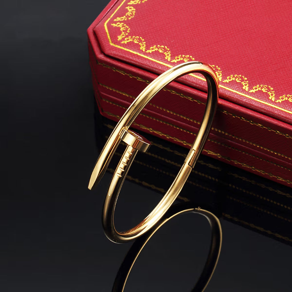 Gold Plated Sculptural Nail Bangle | Minimalist Industrial Bypass Bangle