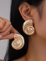 Golden Spiral Shell Statement Stud Earrings – Anti Tarnish | Vintage Ocean Inspired Jewelry