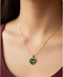 Green Heart Crystal Gold Necklace | Anti-Tarnish Minimal Snake Chain