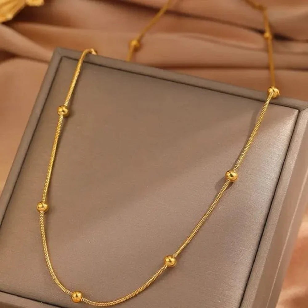 Gold-Plated Anti Tarnish Minimal Beaded Chain Necklace