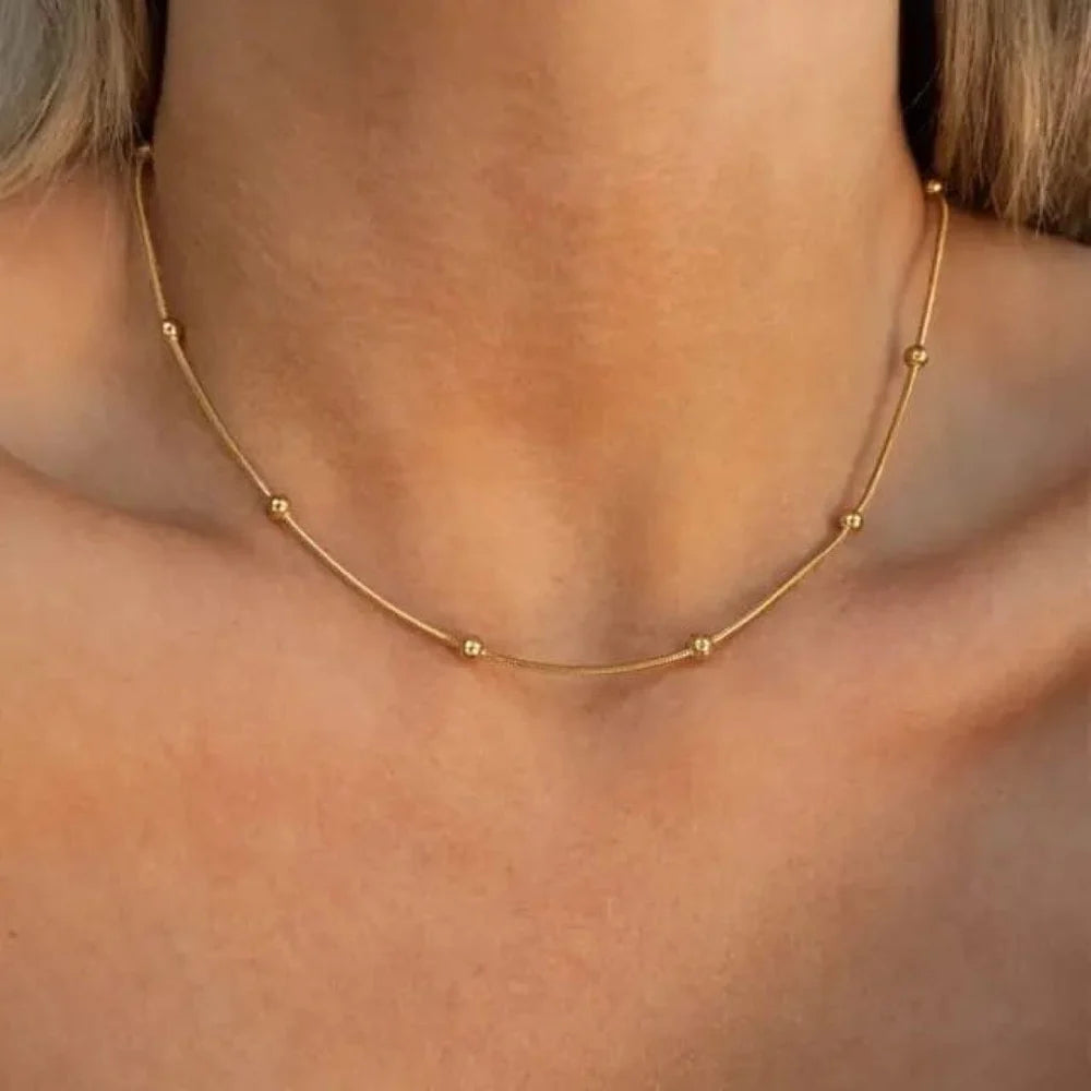 Gold-Plated Anti Tarnish Minimal Beaded Chain Necklace