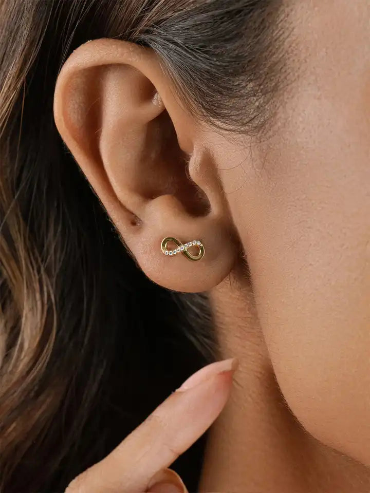 Gold-Plated CZ Infinity Stud Earrings for Women | Timeless Elegant Sparkle Studs