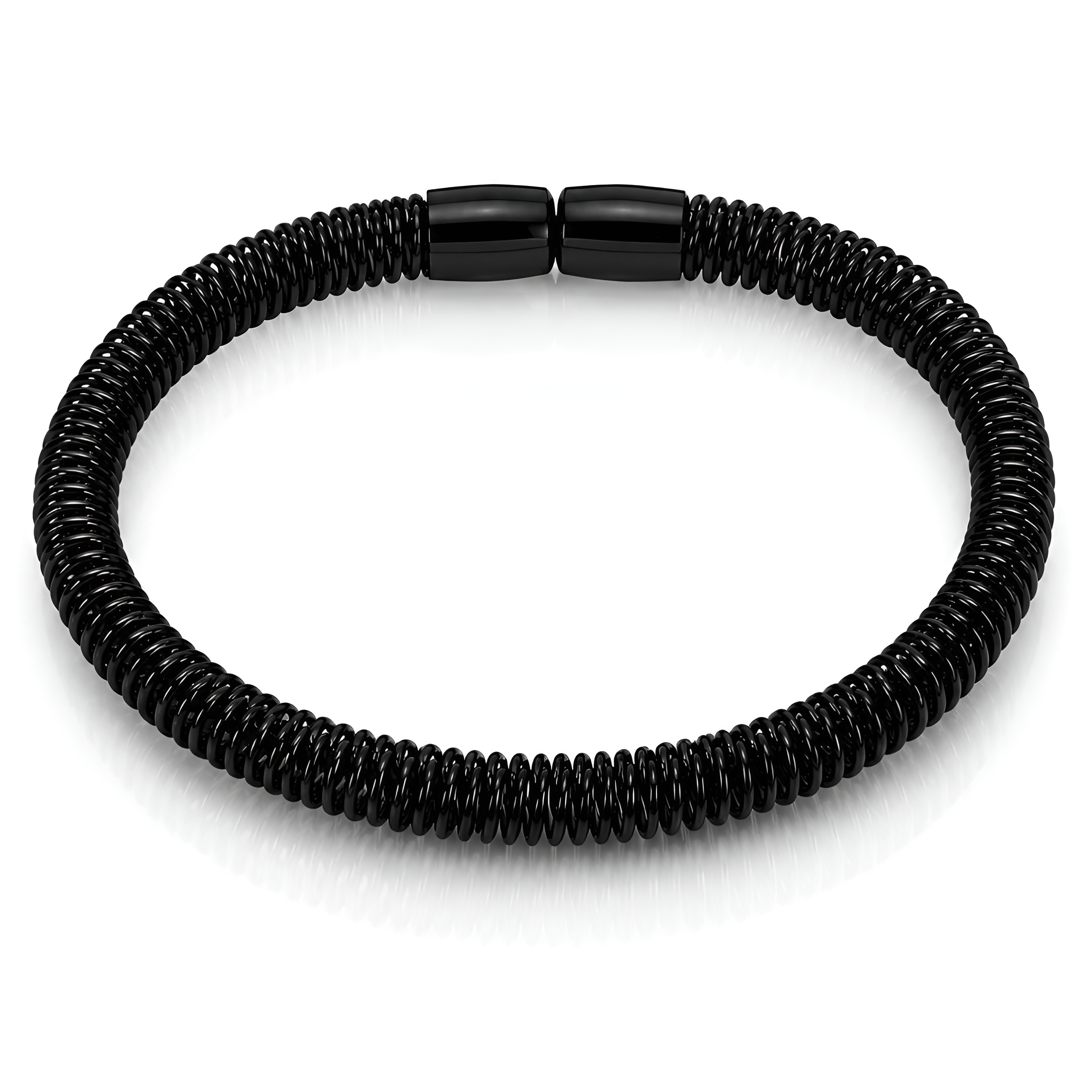 Men's Black Coil Stainless Steel Bracelet – Minimalist Magnetic Clasp Bracelet