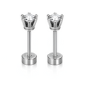 Men's Solitaire CZ Stud Earrings – Stainless Steel Magnetic Ear Studs (Pair)