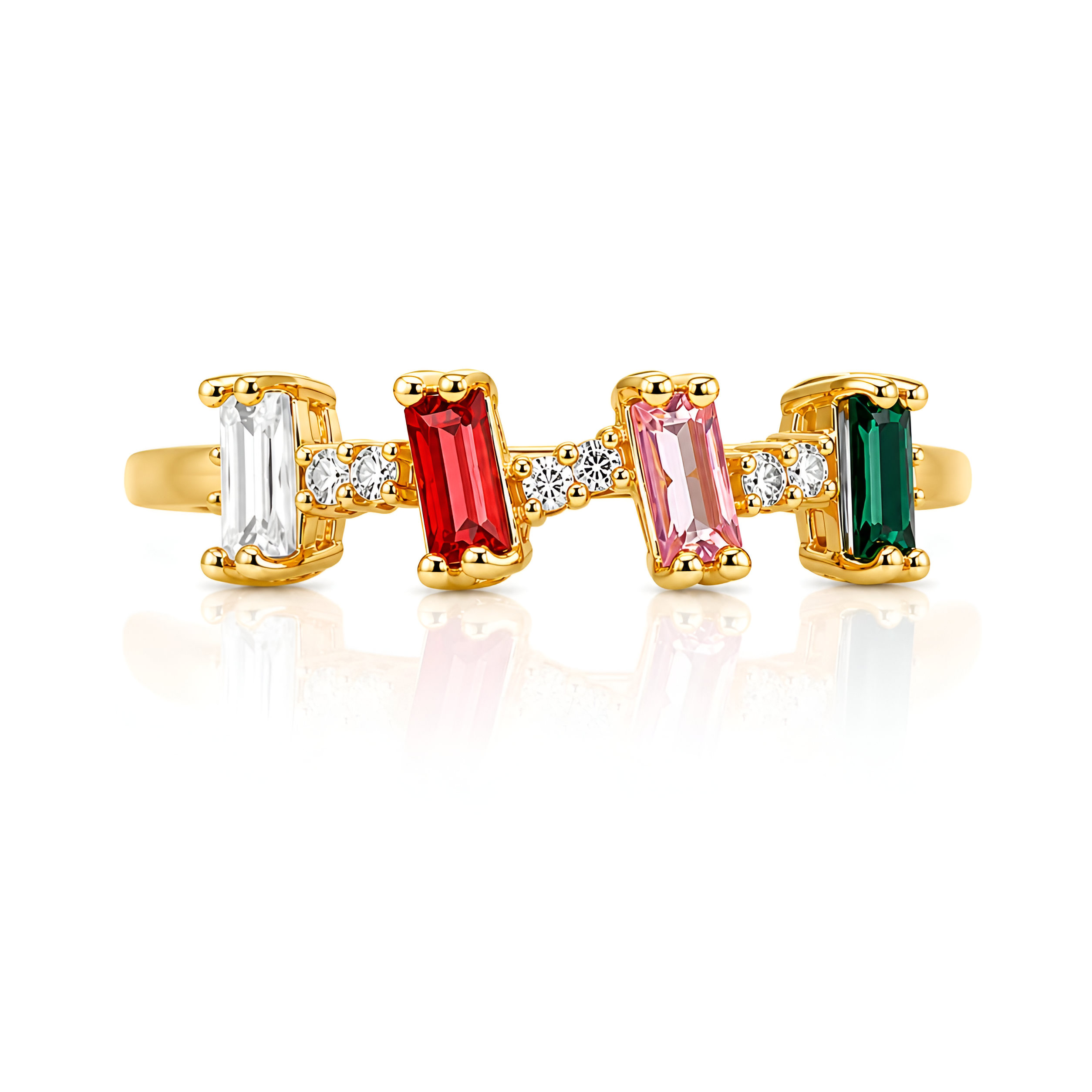 Multicolor Baguette Stone Adjustable Ring for Women | Anti-Tarnish Waterproof Gold Ring