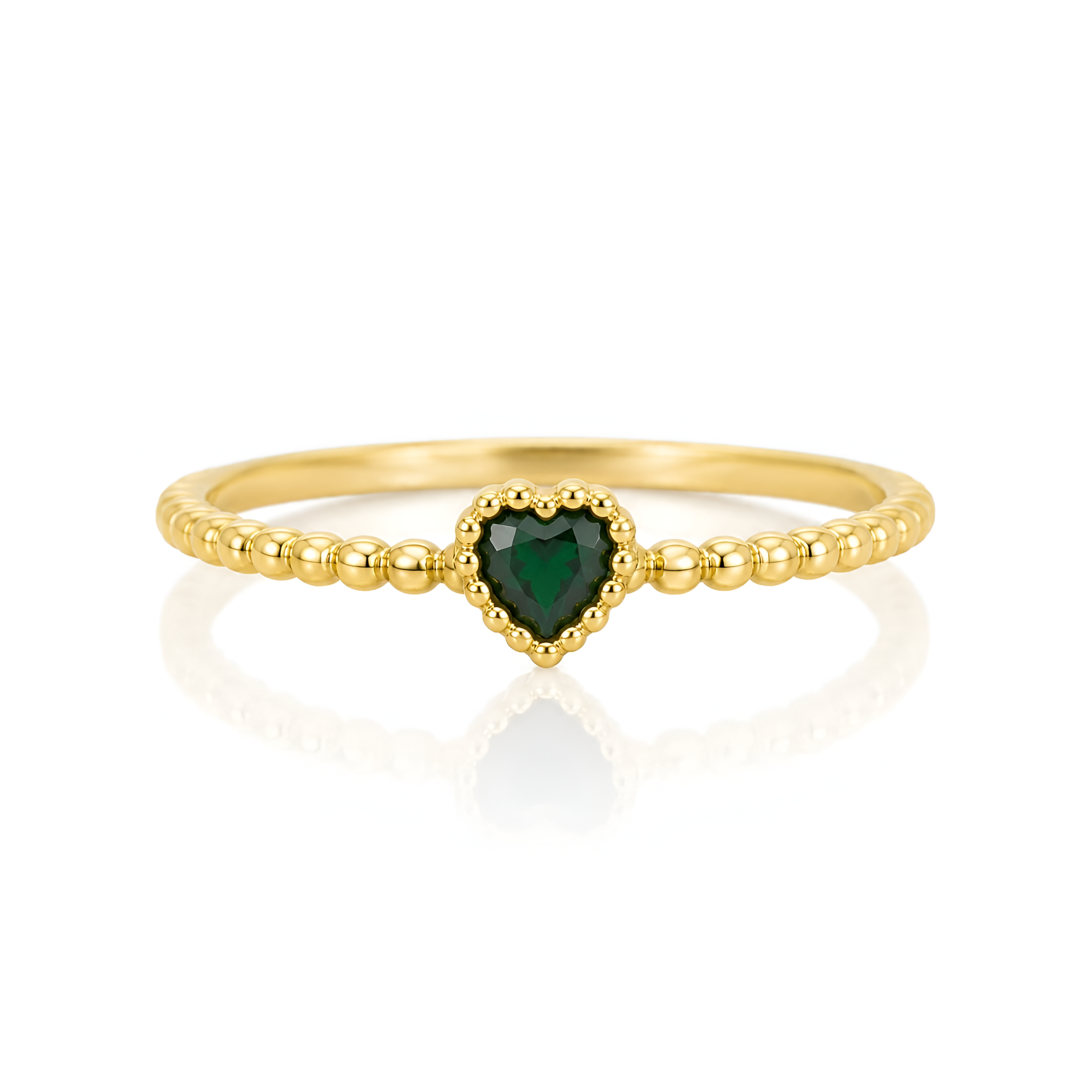 Green Heart Stone Adjustable Ring | Waterproof Gold Ring for Women