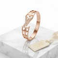 Rose Gold Crystal Pave Monogram Bangle | Designer-Inspired Open-Work Hinged Bracelet