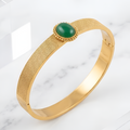 Gold Mesh Belt Bracelet with Green Malachite Cabochon