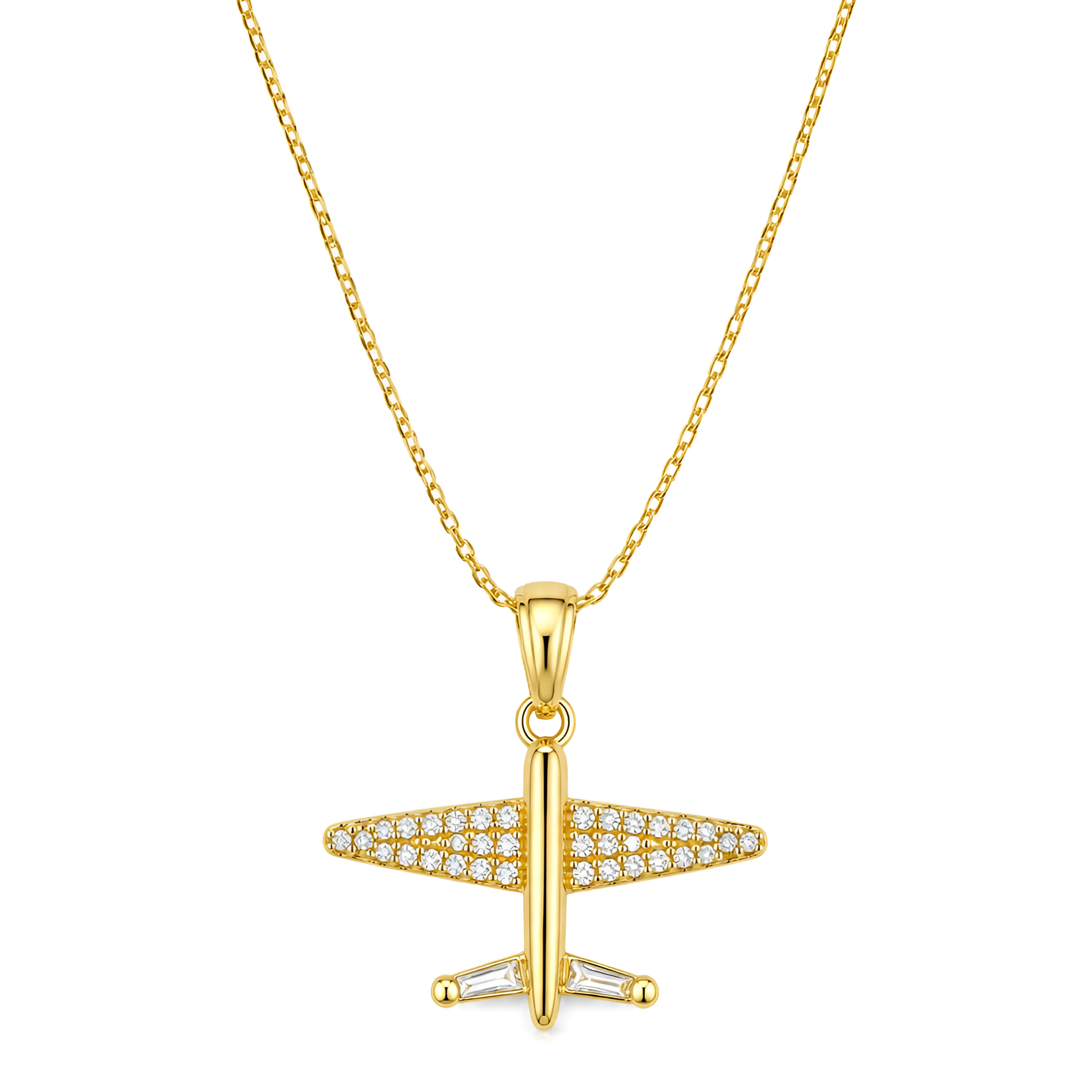 Wanderlust Airplane Crystal Pendant Necklace – 18K Gold Plated Anti-Tarnish Travel Charm
