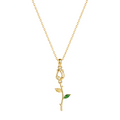 Enchanted Long-Stem Rose Crystal Pendant Necklace – 18K Gold Plated Anti-Tarnish Tulip Jewelry