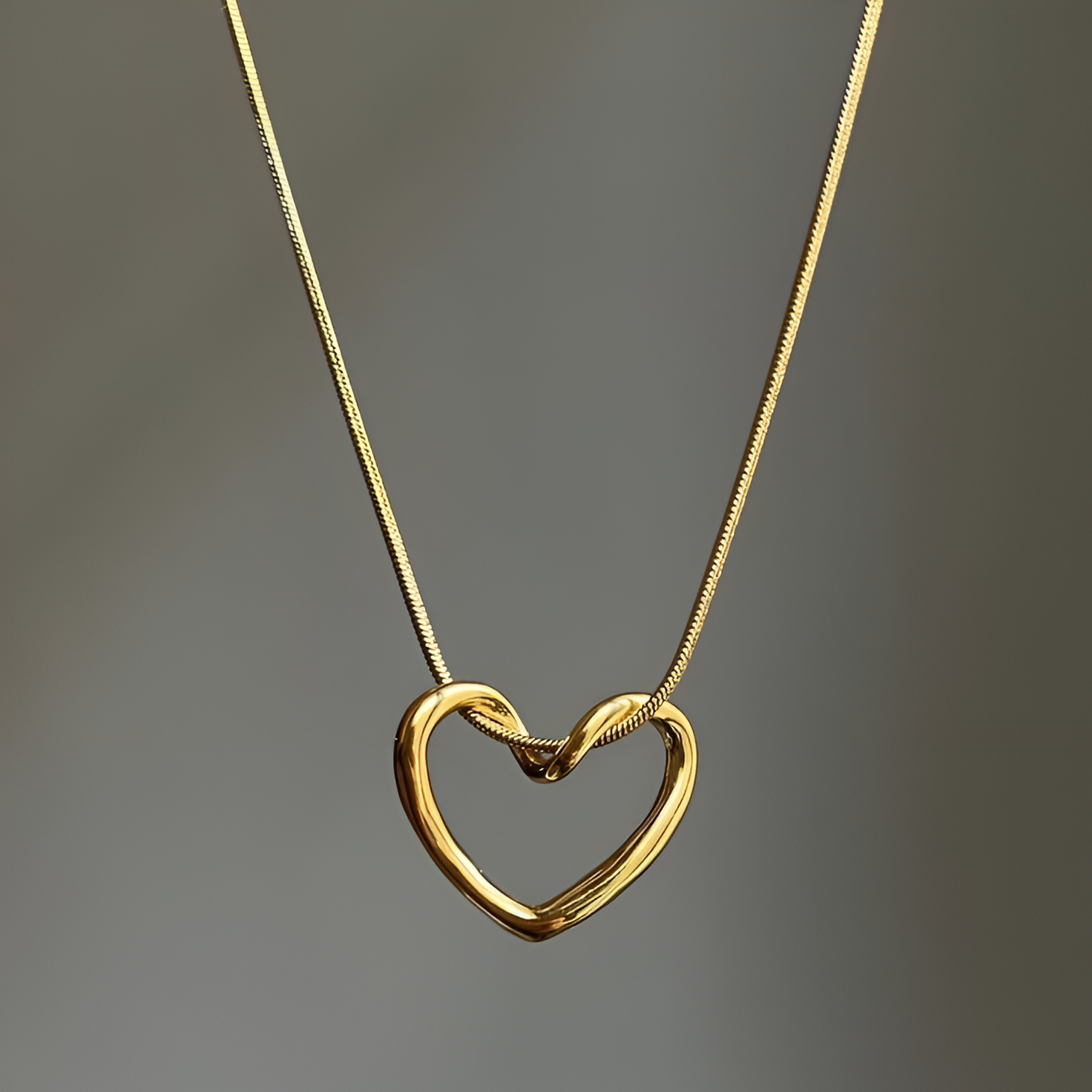 Minimalist Gold Twisted Open Heart Pendant Necklace