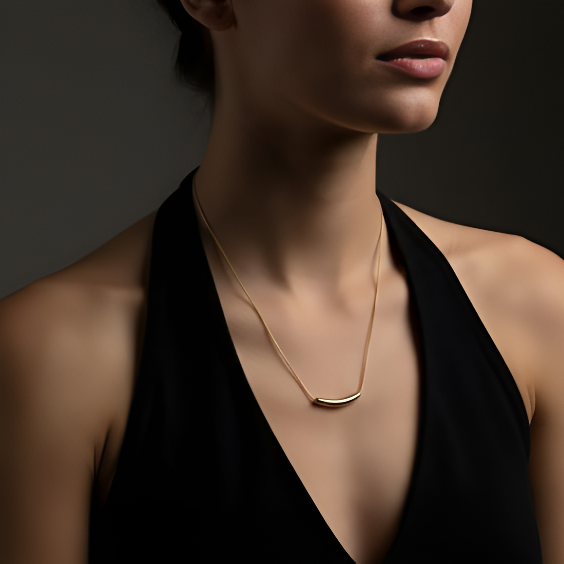Modern Gold Curved Bar Pendant Necklace