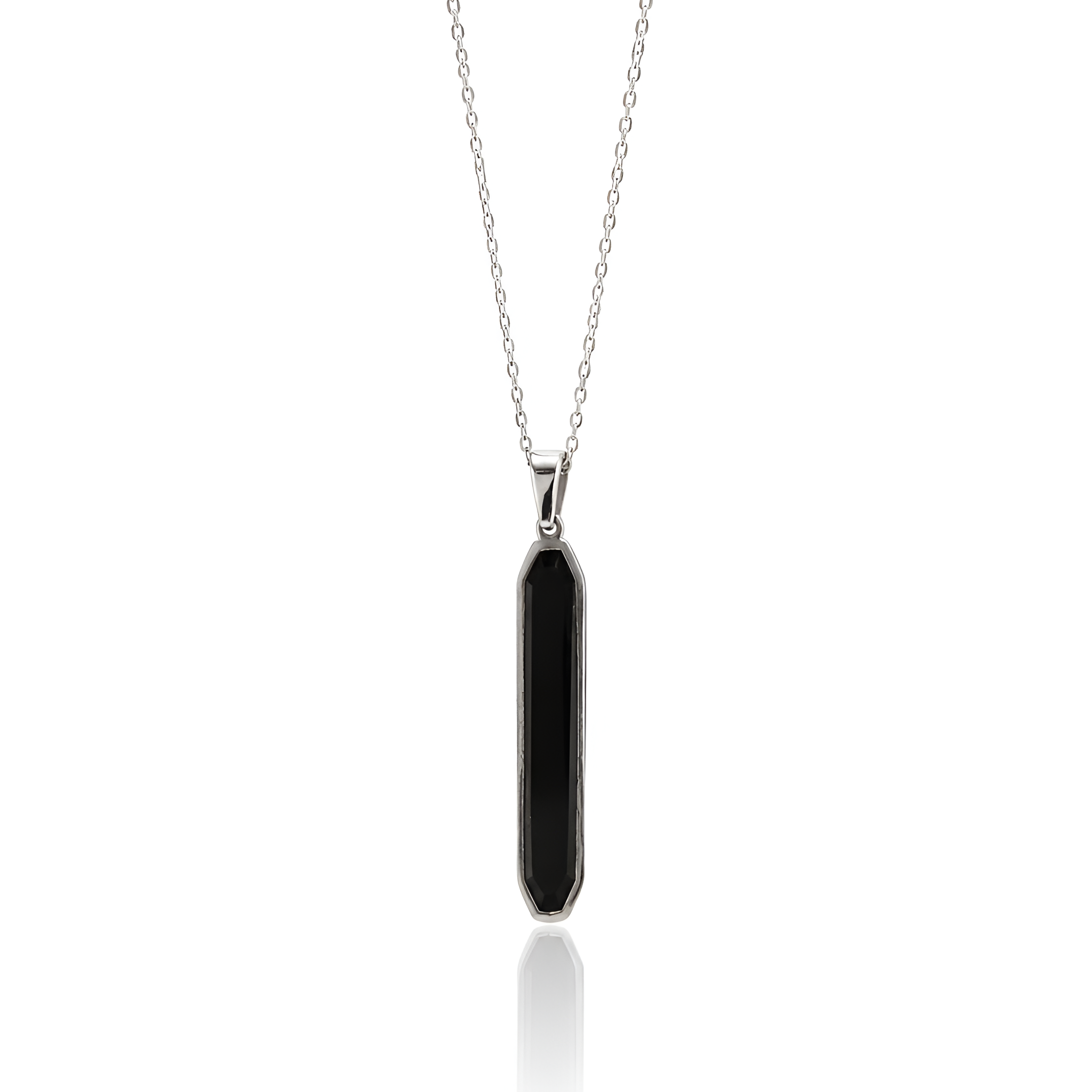 Men's Black Obsidian Bar Pendant Necklace – Stainless Steel Minimalist Chain