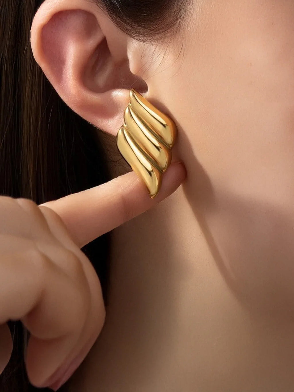 Golden Wing Design Statement Stud Earrings – Anti Tarnish