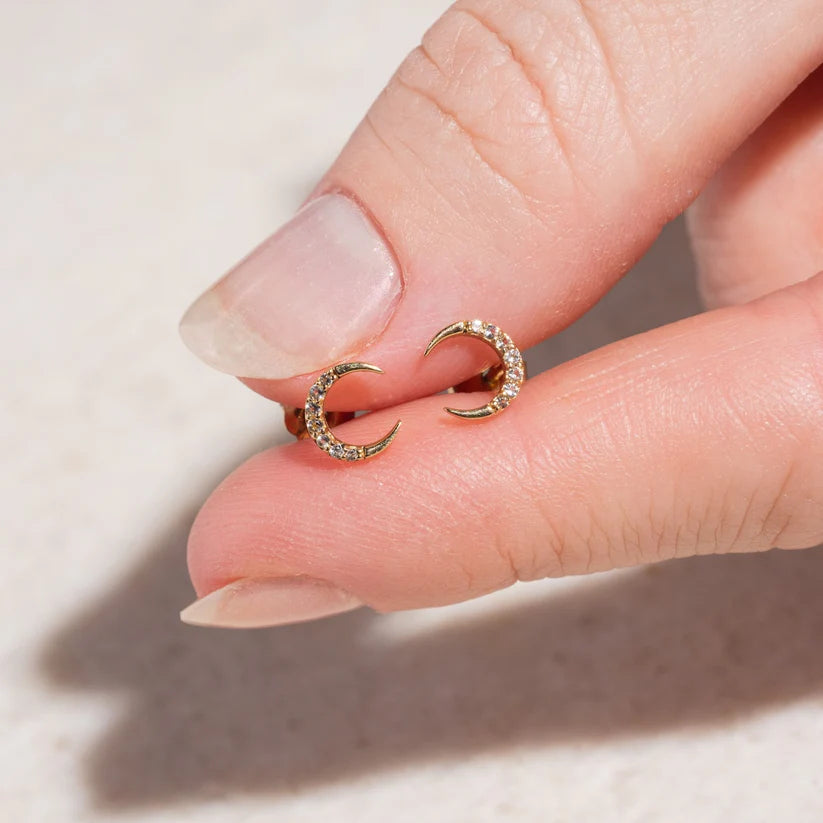 Celestial Moon Stud Earrings – Anti Tarnish Gold Plated