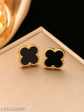 Gold Ball Studs + Black Clover Inspired Stud Earrings Combo – Chic Dual Earring Set for Women